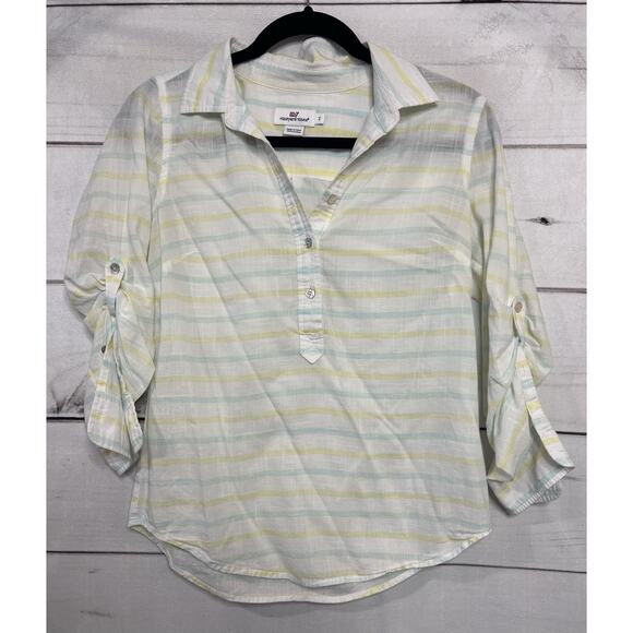 Vineyard Vines Tops - Vineyard Vines Size 2 Top White With Stripes Button Down Roll Up Sleeves